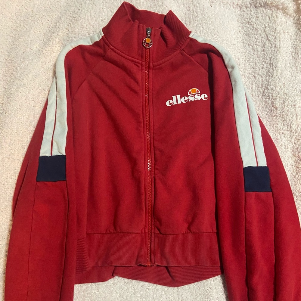 Ellesse Red Semi-Cropped Zip Up Jacket